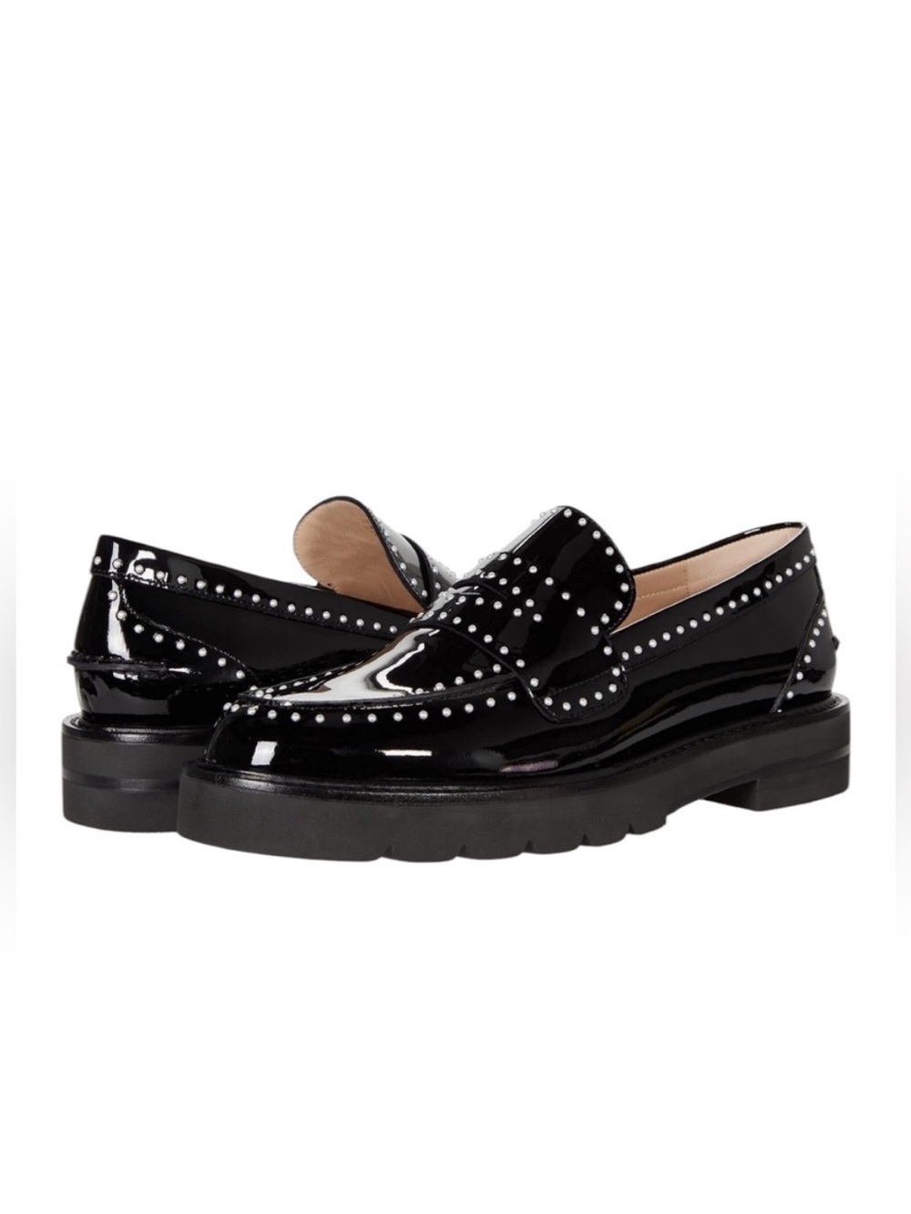 NEW STUART WEITZMAN PARKER LIFT MINI PEARL BLACK PATENT LOAFERS 7.5 C WIDE